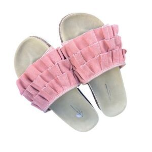 Pink Ruffle Slip on Slides, Sandals, Size 6
